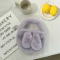 Cute purple plush rabbit ear handbag, fluffy mini handbag for women and girls daily casual wear. - Purple