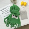 Green knitted winter scarf for women, cozy tassel wrap warm fashion casual solid color shawl. - 210*29cm / Green