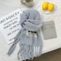 Cozy solid color winter tassel scarf, soft warm knit shawl for women daily wear stylish. - 210*29cm / Grey Blue