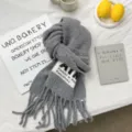 Grey knitted winter scarf with tassels detail, cozy textured warm wrap for cold weather. - 210*29cm / Gray