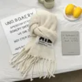 Cozy white fleece tassel scarf for women winter warm fashion casual winter neck wrap. - 210*29cm / White