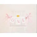 Pink plaid first birthday high chair banner with bow, perfect for baby party decor. - Pink Flag Set