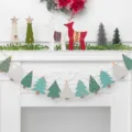 Guirlande en papier sapin de noël et ensemble de décoration de table renne en bois de fête. - Noël arbre