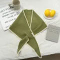 Chal triangular de punto con borde de contraste estilo coreano para mujer, bufanda de invierno. - 140*39cm / Verde