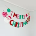 Bannière en papier de Noël décoration suspendue avec des lettres de renne du Père Noël articles de fête - Vert de Noël
