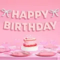 Kit de bannière joyeux anniversaire à paillettes roses avec nœud pour fête de célébration - Rose