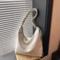 Women slouchy hobo shoulder bag star print tote casual daily handbag with scrunchie strap - White
