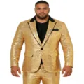 Men's shiny gold sequin suit jacket with black lapel, perfect for parties, disco, and stage events. - S / Gold