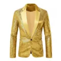 Blazer de costume à sequins dorés pour hommes veste de scène de fête élégante - 2XL / Or
