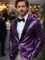 Men's purple sequin tuxedo jacket, sparkly party stage performance blazer for men. - S / Purple