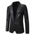 Veste de costume homme sequins noirs brillant pour soirees fetes spectacle scene mariage - 2XL / Noir