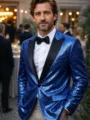Men's royal blue sequin tuxedo blazer sparkling stage party host suit jacket apparel - Blue