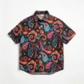 Chemise décontractée à manches courtes pour homme avec motif floral et col à revers. - M / Hauts