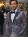 Men's colorful sequin tuxedo jacket shiny stage party blazer suit coat for club. - Colorful