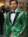 Green Sequin Tuxedo Blazer for Men Sparkly Party Nightclub Stage Performance Jacket - Green