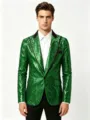 Men's green sequin blazer jacket stylish stage performance party suit outerwear shiny slim fit - S / Green