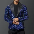 Men's Blue Sequin Blazer Peak Lapel Single Button Party Suit Jacket Stage Evening Wear - S / Sapphire Blue