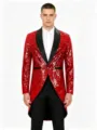 Homme veste longue sequins rouge médiéval rétro gothique costume pour spectacle scène - S / Rouge