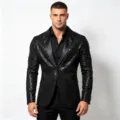 Uomo giacca blazer con paillettes nere brillante festa clubwear abito da palcoscenico - Nero