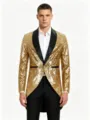 Vue détaillée de la veste queue de pie à sequins dorés avec col châle noir élégant. - S / Jaune Citron