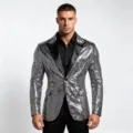 Squisito dettaglio di giacca blazer uomo con paillettes per spettacolo e festa. - Taglia S / Argento