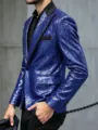 Men's fashionable royal blue sequin blazer single button party wedding stage jacket - S / Sapphire Blue