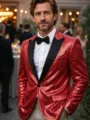 Red Sequin Mens Tuxedo Jacket Nightclub Party Stage Performance Blazer Suit Coat - S / Red