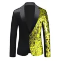 Herren Pailletten Sakko Gold Schwarz Ein Knopf Jacke fur Buhne Party Karneval Kostum - Fluoreszierend gelbe Hängeplättchen