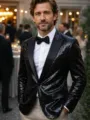 Men black sequin blazer sparkling party tuxedo jacket for stage performance events - S / Black