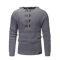 Grauer Herren Kapuzen Pullover mit Langarm und stilvollem Knopfleisten Design für Freizeitmode. - M / Hellgrau