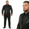 Close-up detail of men black sequin blazer fabric, sparkling texture for party suit. - S / Black