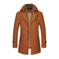 Men's wool blend trench coat autumn winter warm mid-length jacket with stylish scarf collar. - 170/M / Yellow