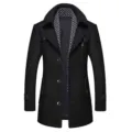 Men winter black wool blend trench coat with scarf collar warm business casual outerwear - 170/M / Black