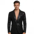 Chaqueta de hombre con lentejuelas brillante fiesta club traje ropa rendimiento detalle - S / Negro