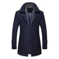 Men's winter wool blend trench coat with scarf collar and warm quilted lining for men. - 175/L / Navy Blue