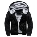 Men's Thickened Fleece Lined Hooded Zip Up Jacket Casual Winter Warm Black Sweatshirt - M / Tops / Black