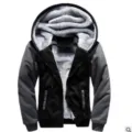 Thick fleece lined hoodie detail, black and grey casual jacket design for winter warmth. - M / Tops / Black + Dark Grey