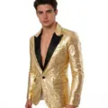 Chaqueta de Traje de Lentejuelas Doradas para Hombre Blazer Brillante para Fiesta Club - Dorado