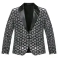 Chaqueta de Blazer con Lentejuelas Negras Plata para Hombre Fiesta Club Esmoquin - X45 plateado