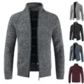 Men's Stand Collar Full Zip Knitted Cardigan Sweater Casual Long Sleeve Thermal Outerwear - M / Dark Gray