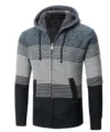 Heren gevoerd gebreid vest met capuchon kleurblok gestreepte thermische wintertrui jas coat - S / Blauw en Lichtgrijs