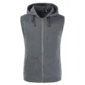 Men's dark grey sleeveless zip-up hoodie vest with hood, pockets, and adjustable drawstring. - S / Dark Gray