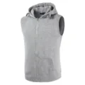 Men's grey hooded zip-up vest, casual sleeveless fleece outerwear product detail view. - S / Light Gray