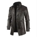 Veste en Cuir Synthétique PU Marron Foncé pour Homme Coupe Slim Col Montant Modèle - M / DL462 Café