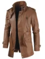 Veste en cuir PU marron élégante pour hommes manteau décontracté mi-long col montant zippé. - M / DL464 Brun Clair