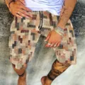 Men's casual geometric patchwork print summer beach shorts, comfortable streetwear design. - Print 496