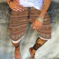 Men vintage ethnic print casual shorts elastic drawstring beach shorts summer streetwear fashion. - Style 495
