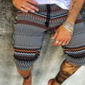 Men's retro printed casual shorts detail, comfortable fabric with geometric pattern. - M / Print 492