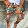 Men's vintage patchwork printed casual shorts with adjustable drawstring waist for summer. - M / 491