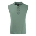Camisa sin mangas verde para hombre de verano vista detallada del tejido transpirable. - M / Tops / Verde Militar